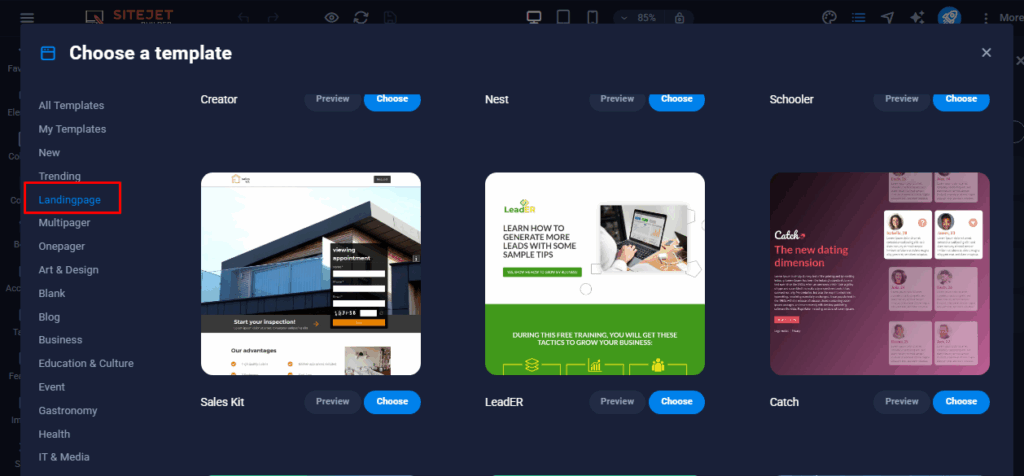 Memilih Templates Landing Page Sitejet Rumahweb