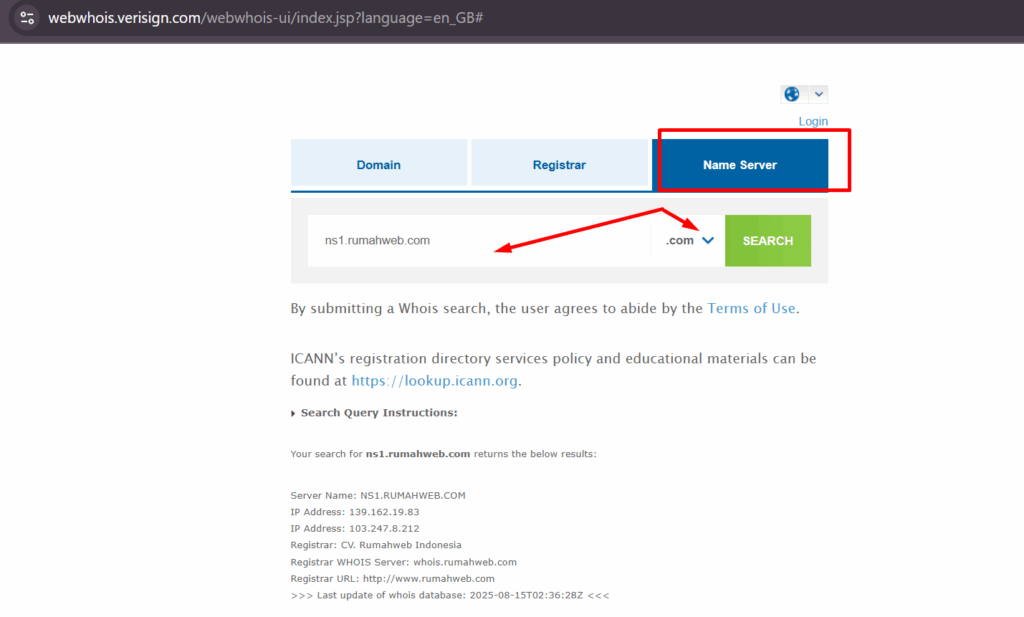 Memvalidasi Private nameserver di Verisign