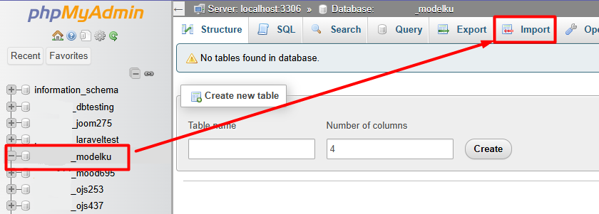 import database di cpanel hosting