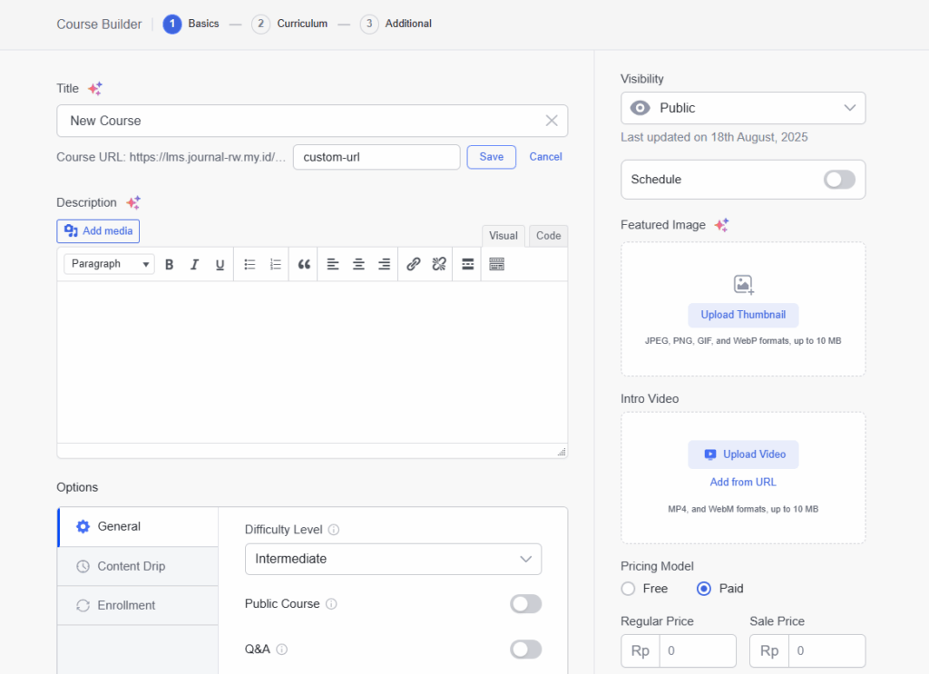 lengkapi data kursus online di plugin tutor lms