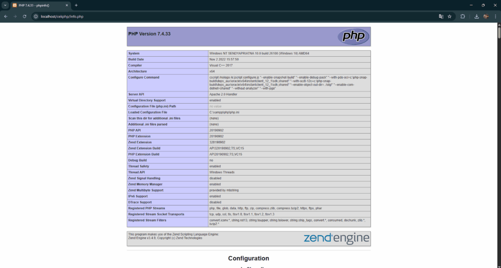 lihat versi php di browser