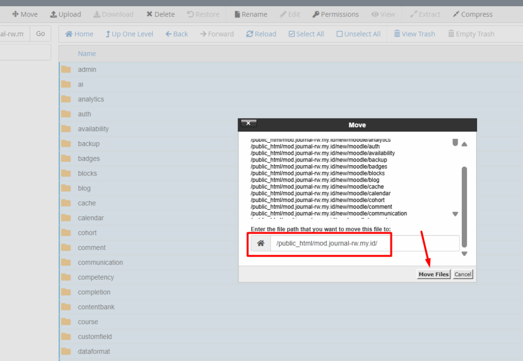 move file moodle di cpanel