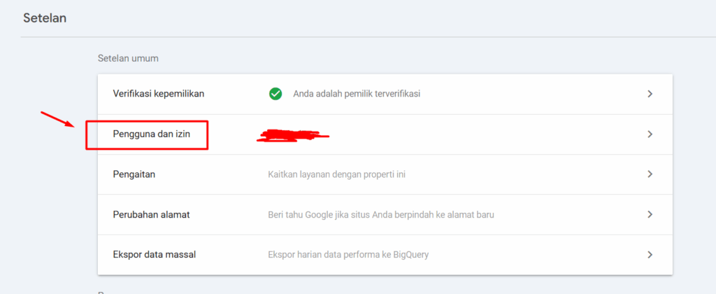 menu pengguna dan izin