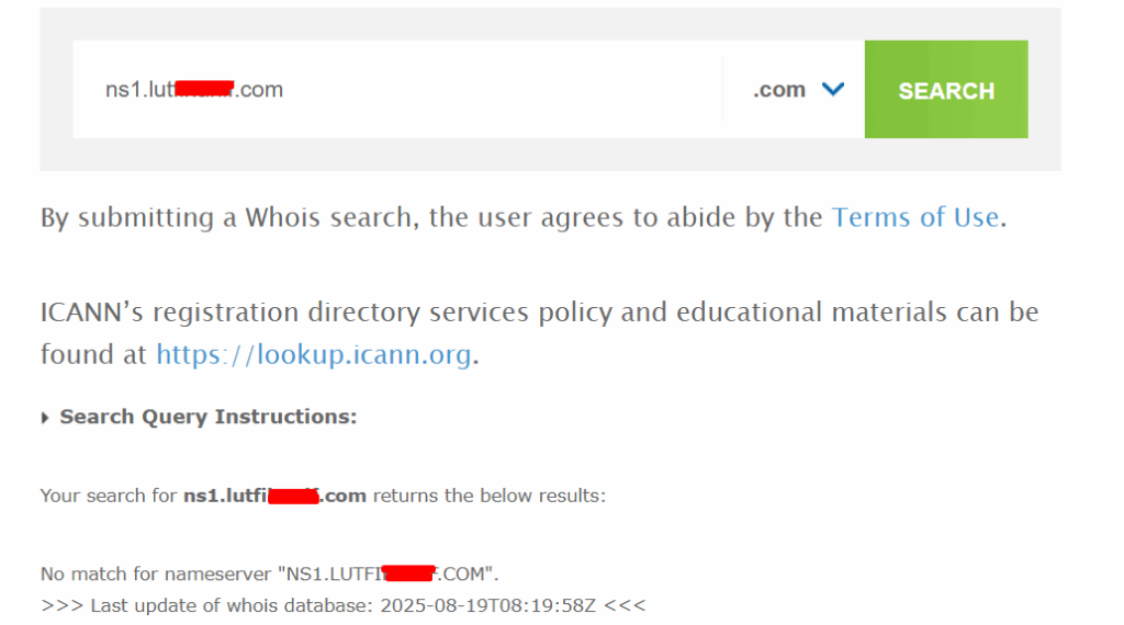 private nameserver belum tervalidasi