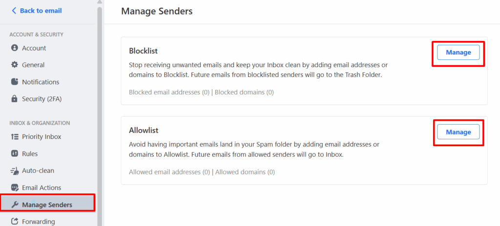 blacklist dan whitelist email di Titan mail