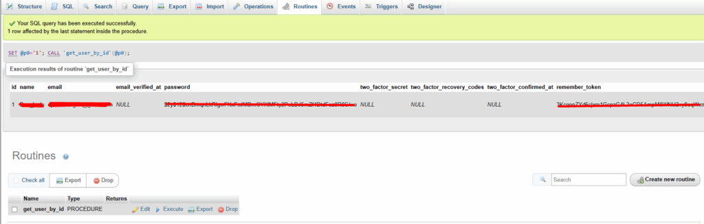 hasil execute procedurenya