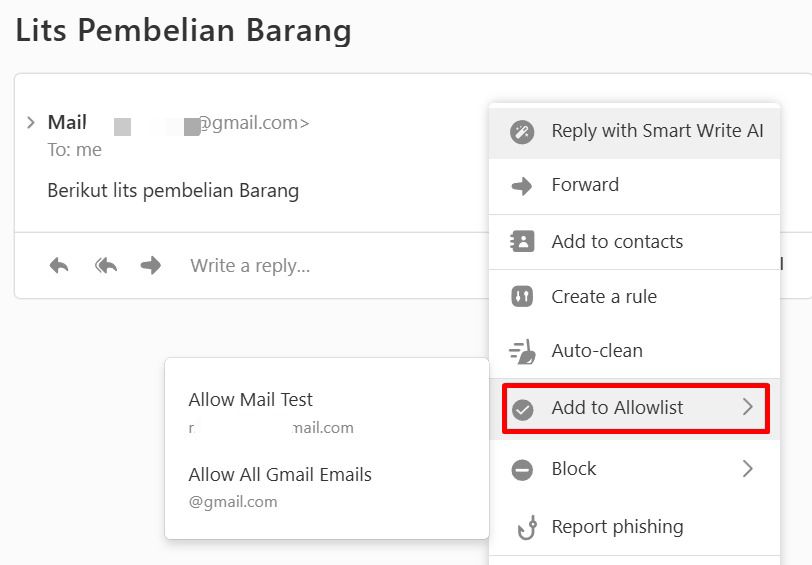 Menu add to allowlist