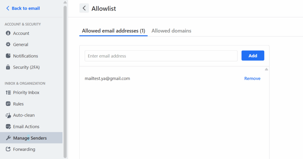 Manambahkan email dan domain untuk di whitelist