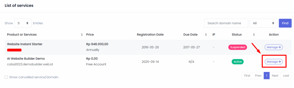 manage ai website builder