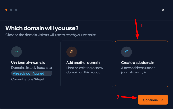 Pilih opsi create a subdomain