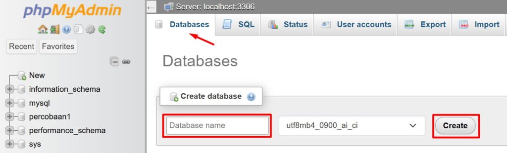 membuat database di laragon melalui phpmyadmin