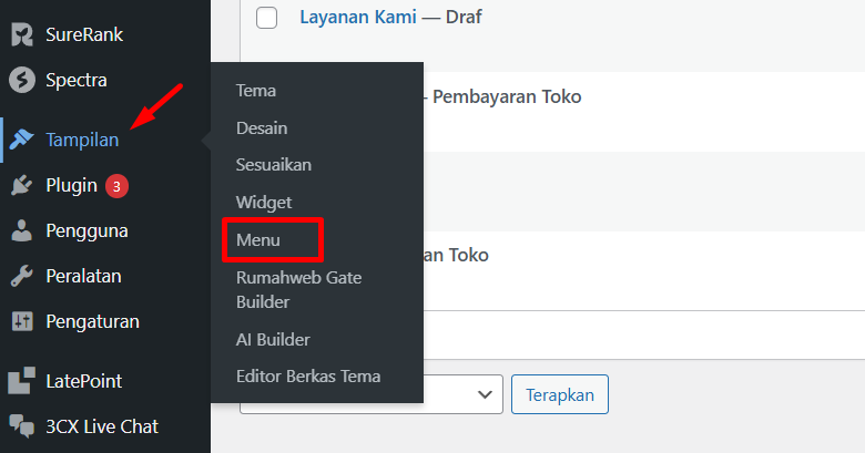 Mengelola AI Website Builder - kelola menu