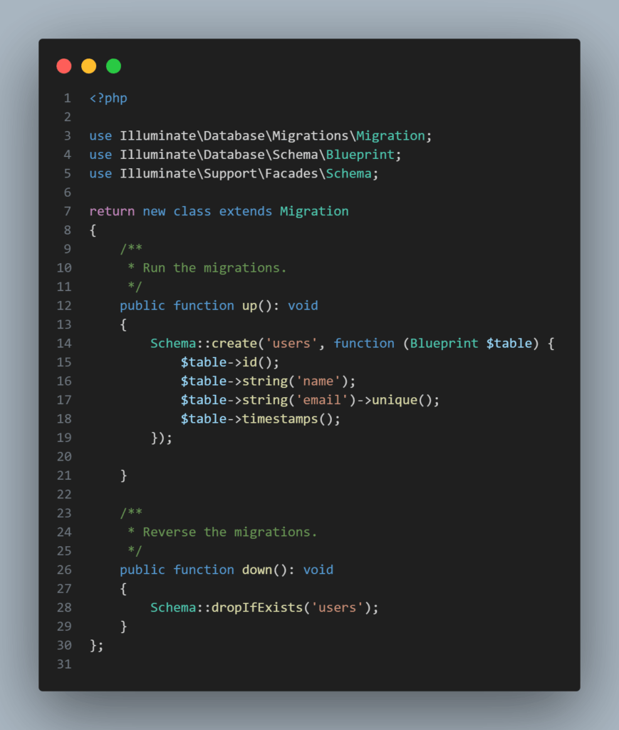 Migration user - Membuat Relasi Data One To One Di Laravel