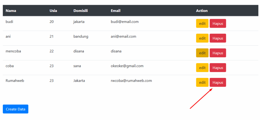 klik tombol hapus yang telah dibuat sebelumnya