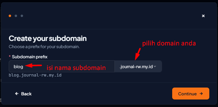 lengkap form pembuatan subdomain