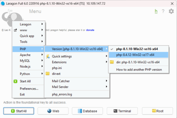 memilih versi php di laragon | Rumahweb Journal