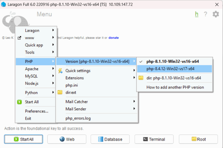 memilih versi php di laragon | Rumahweb Journal