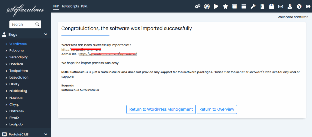 cara Import instalasi website di Softaculous