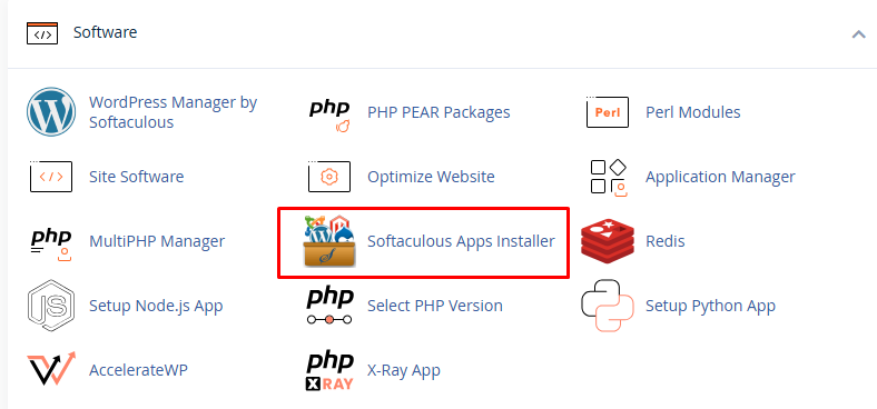 Menu Softaculous Apps Installer