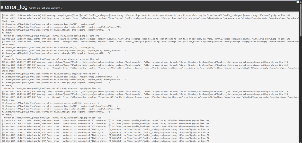 file error log wordpress