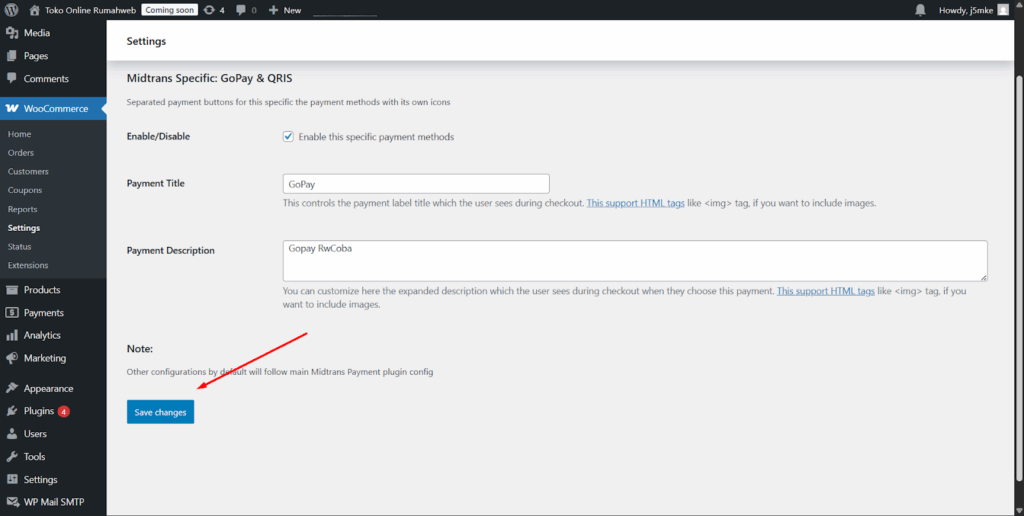 Centang Enable Midtrans Payment untuk mengaktifkan