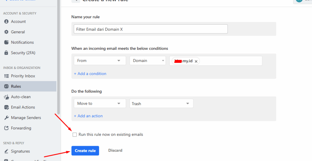 save rule atau aturan di titan mail