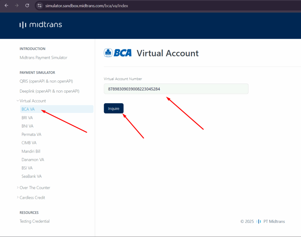 Melakukan testing pembayaran dengan menggunakan simulator midtrans