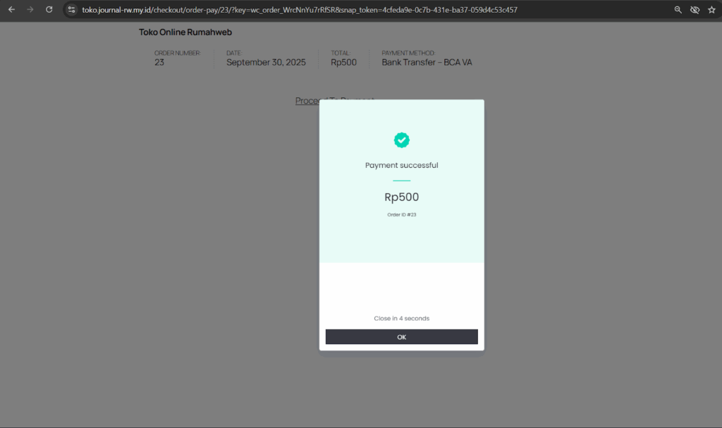 Melakukan testing pembayaran dengan menggunakan simulator midtrans