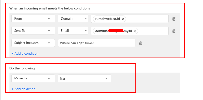 konfigurasi aturan dari email yang masuk di titan mail
