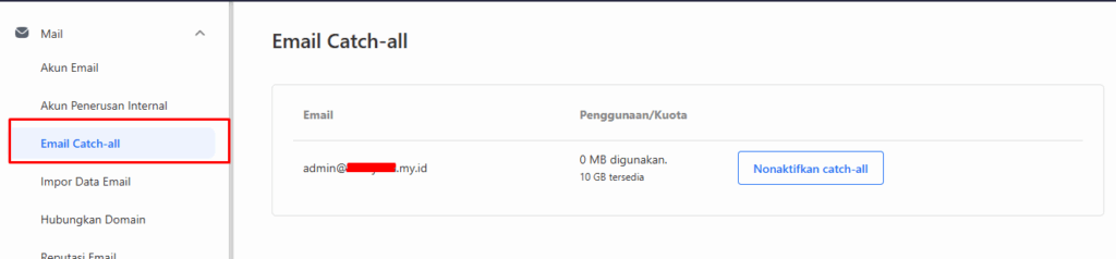 halaman pengaturan catch all di titan