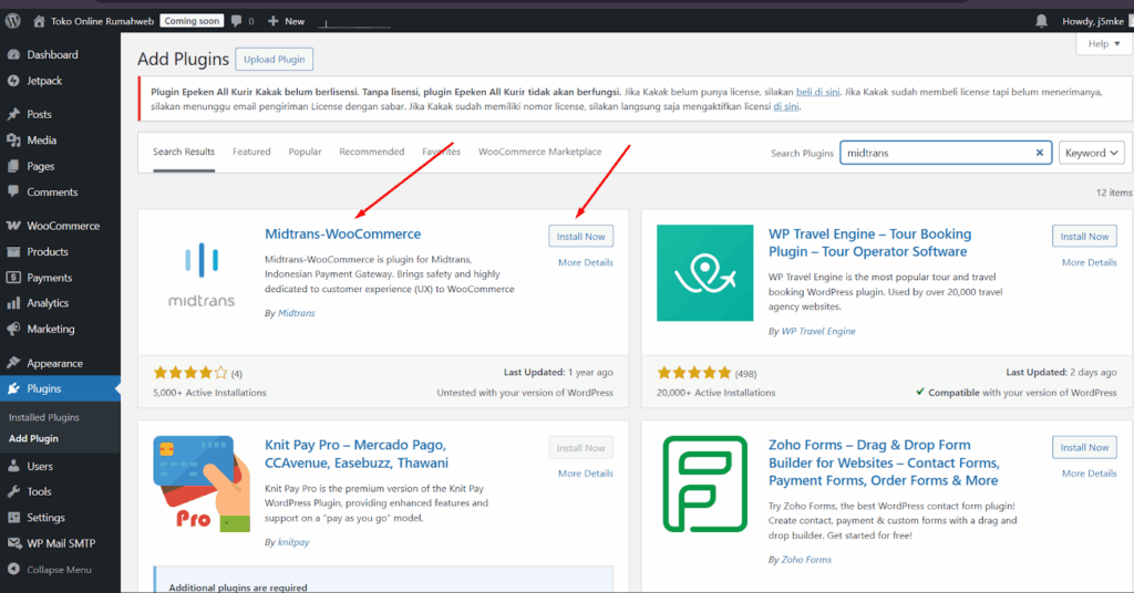 install dan active plugin midrants-woocommerce - cara membuat toko online