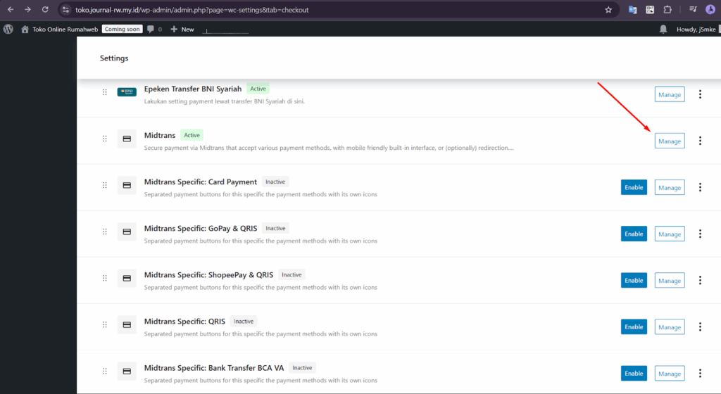 setting payment midtrans