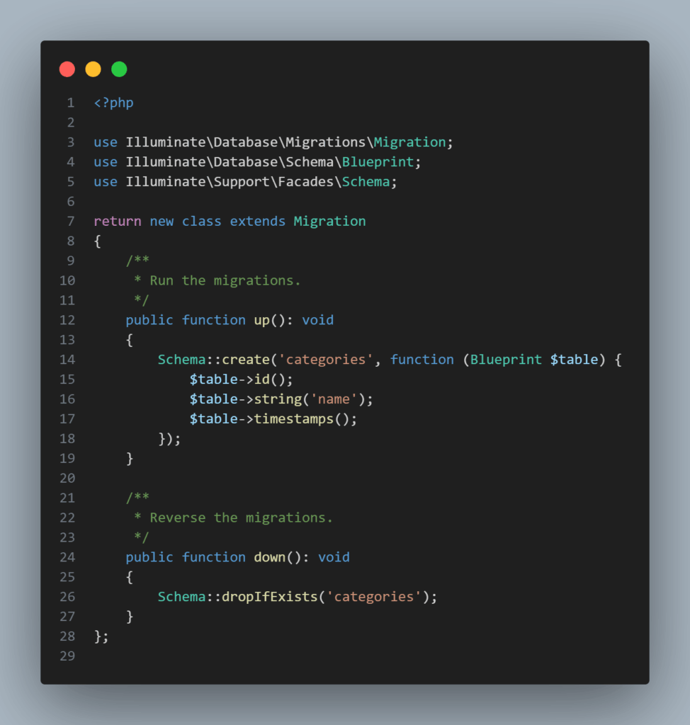 migration untuk categories