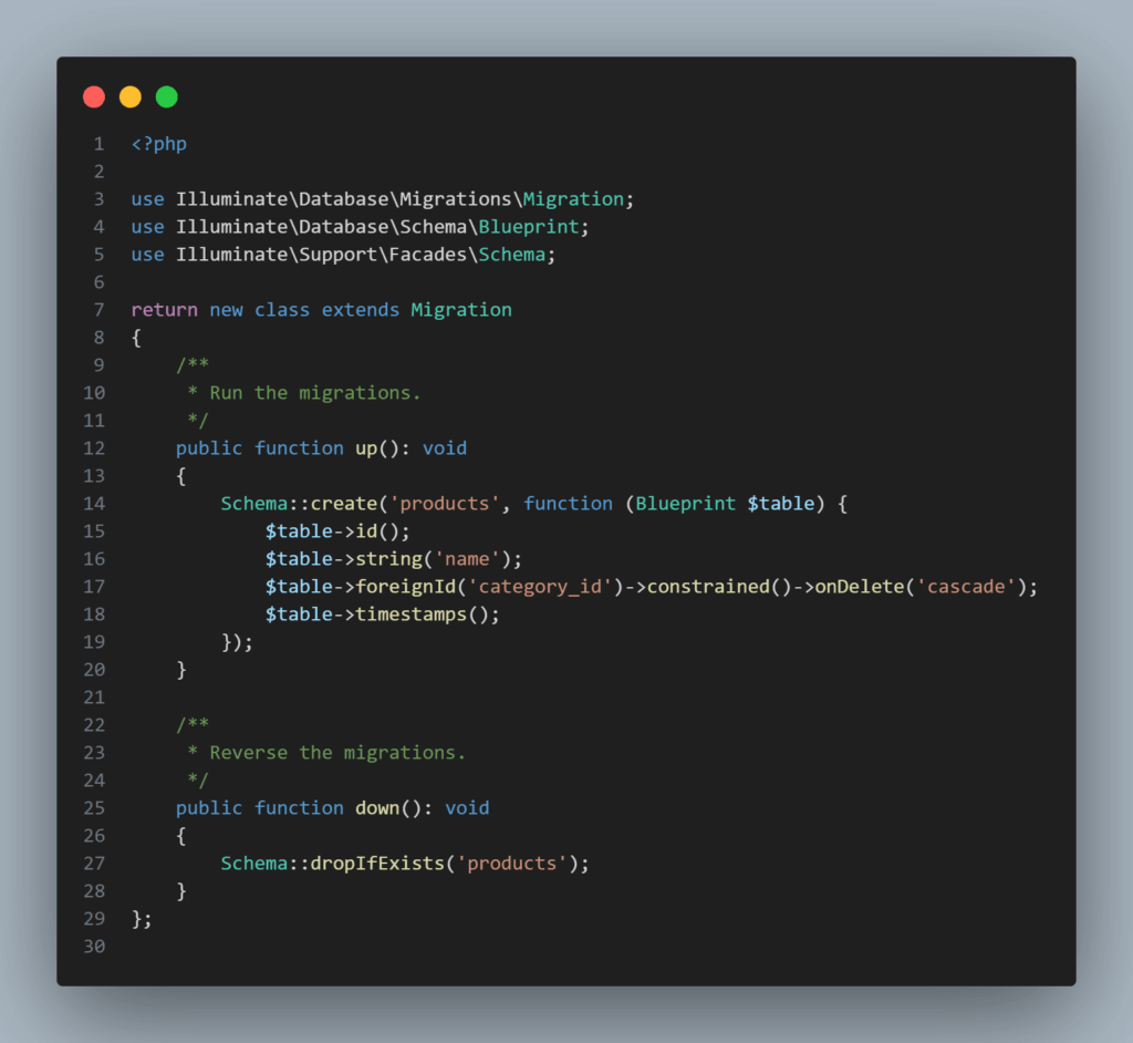 migration untuk products
