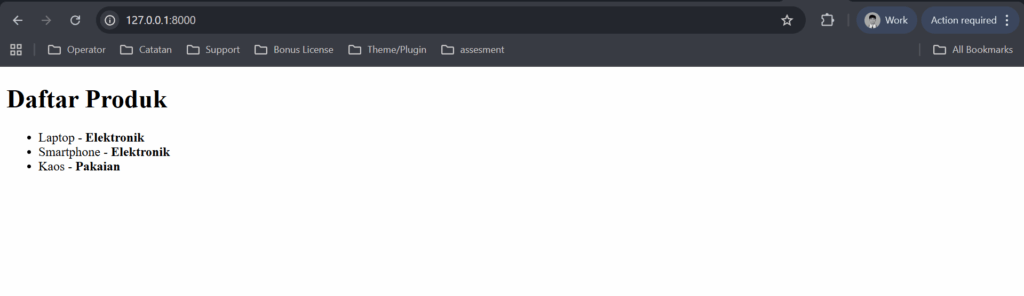 Tampilan pengujian Relasi Data One To Many Di Laravel