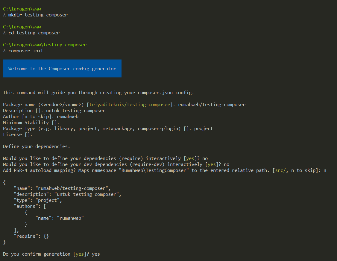install composer di laragon – update composer – init | Rumahweb Journal