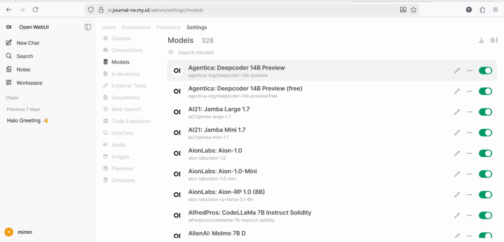 list model Open WebUI