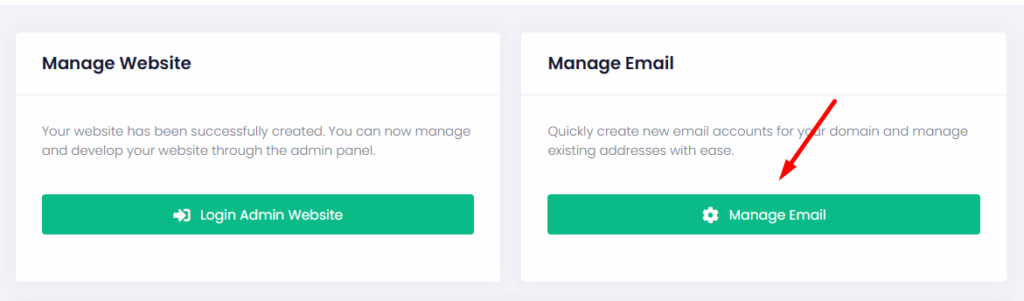 tombol kelola email di AI website builder