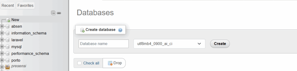 create database di phpmyadmin