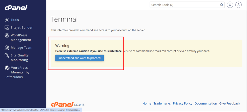 Tampilan menu Terminal