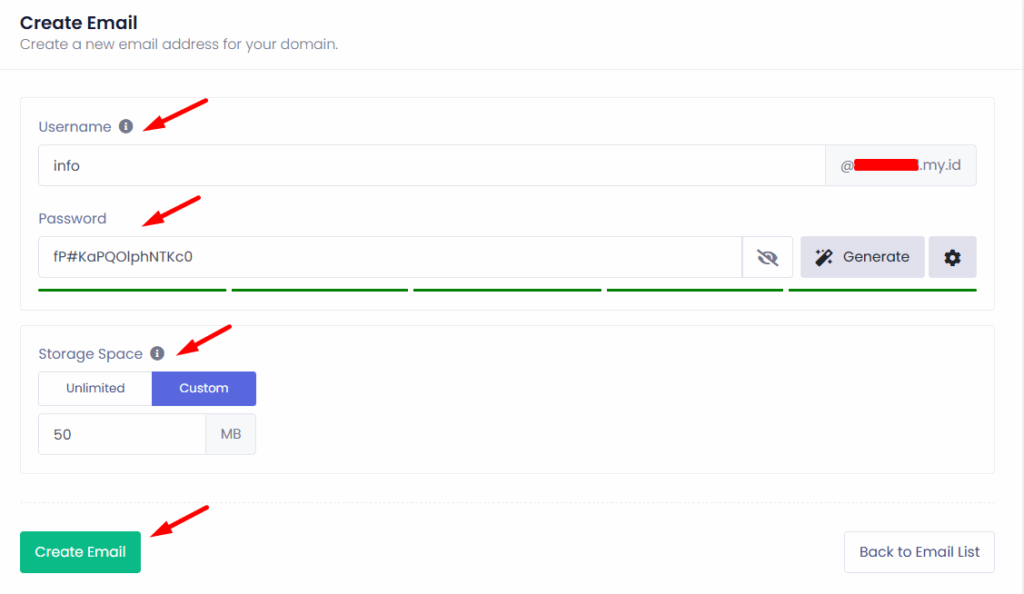 Lengkapi informasi email yang akan dibuat