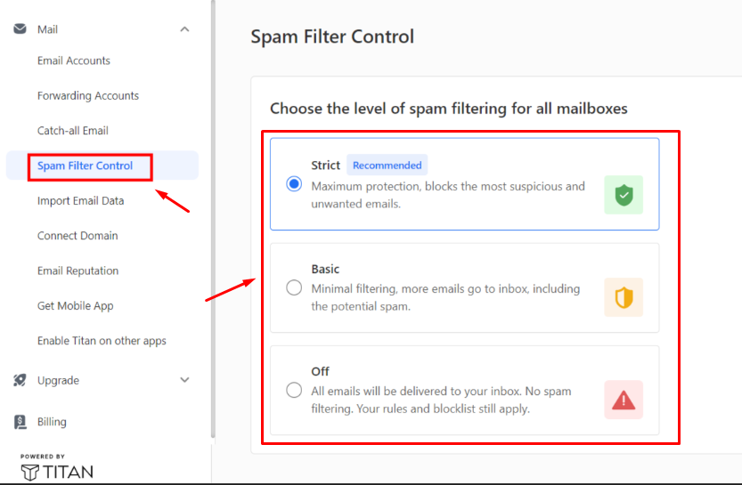 Mengubah Level Filter SPAM di Titan Mail