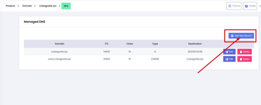 Add record DNS di DNS management
