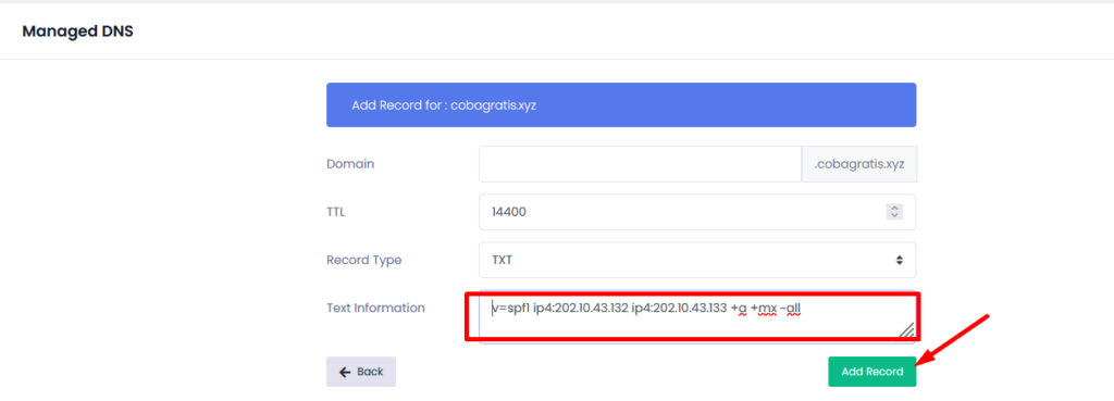Menambahkan SPF record di DNS management