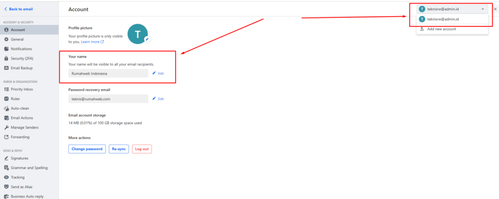 Mengubah nama email pada titan mail.