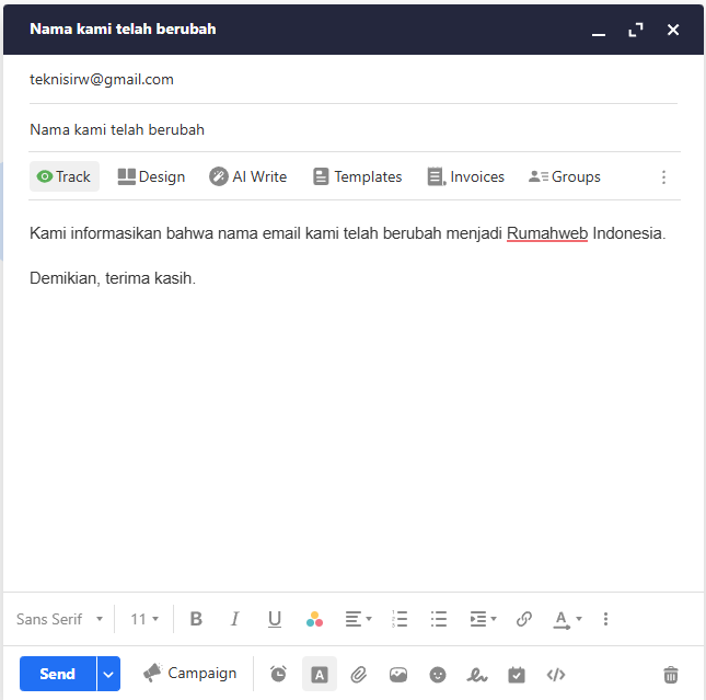 tes pengiriman email dari titan mail ke alamat email lain.