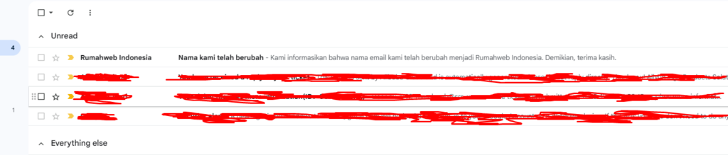 sudut pandang penerima email, melihat nama email sudah sesuai dengan yang disetting