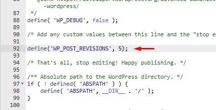 wp-config settings revisions
