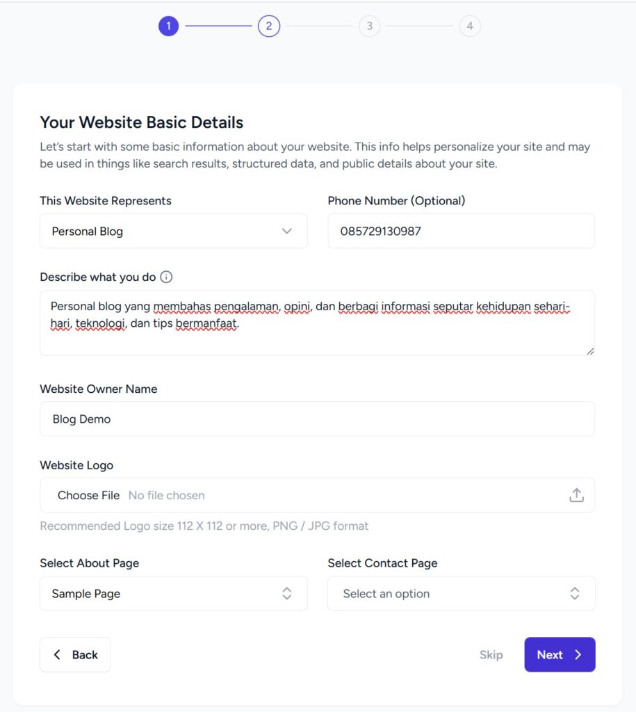 Website Basic Details