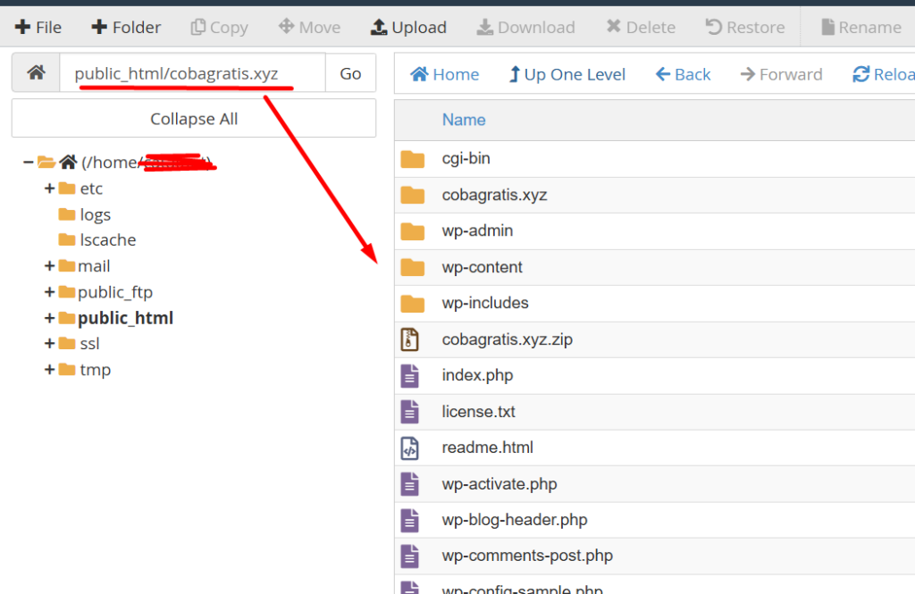 Hasil move file di file manager cpanel